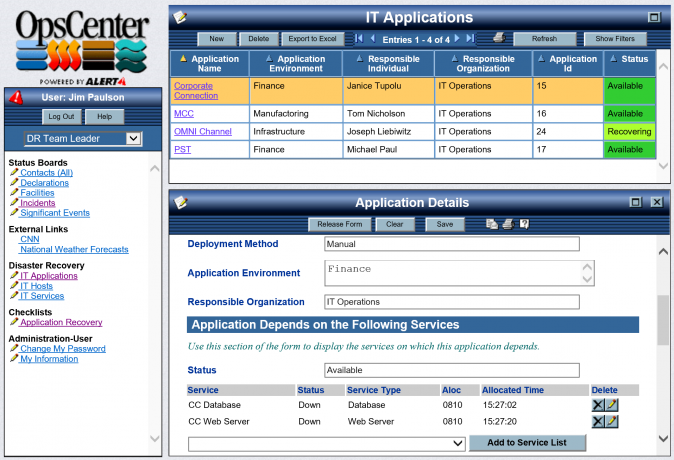 OpsCenter's Application Status Board