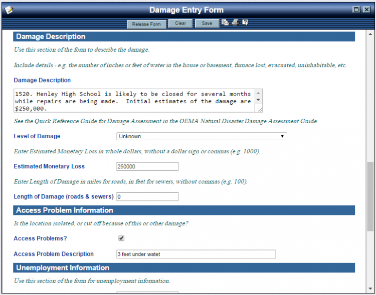 Example OpsCenter Form