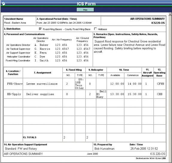 Example OpsCenter ICS Form