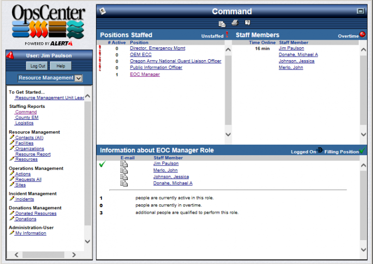 Example OpsCenter Staffing Report